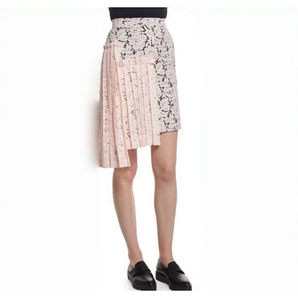 NWOT MSGM Lace Pink Irregular Pleated Pencil Skirt Size 42 Side zipper